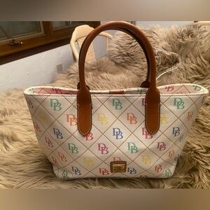 Dooney & Bourke Multicolor Logo Tote with Brown Handles